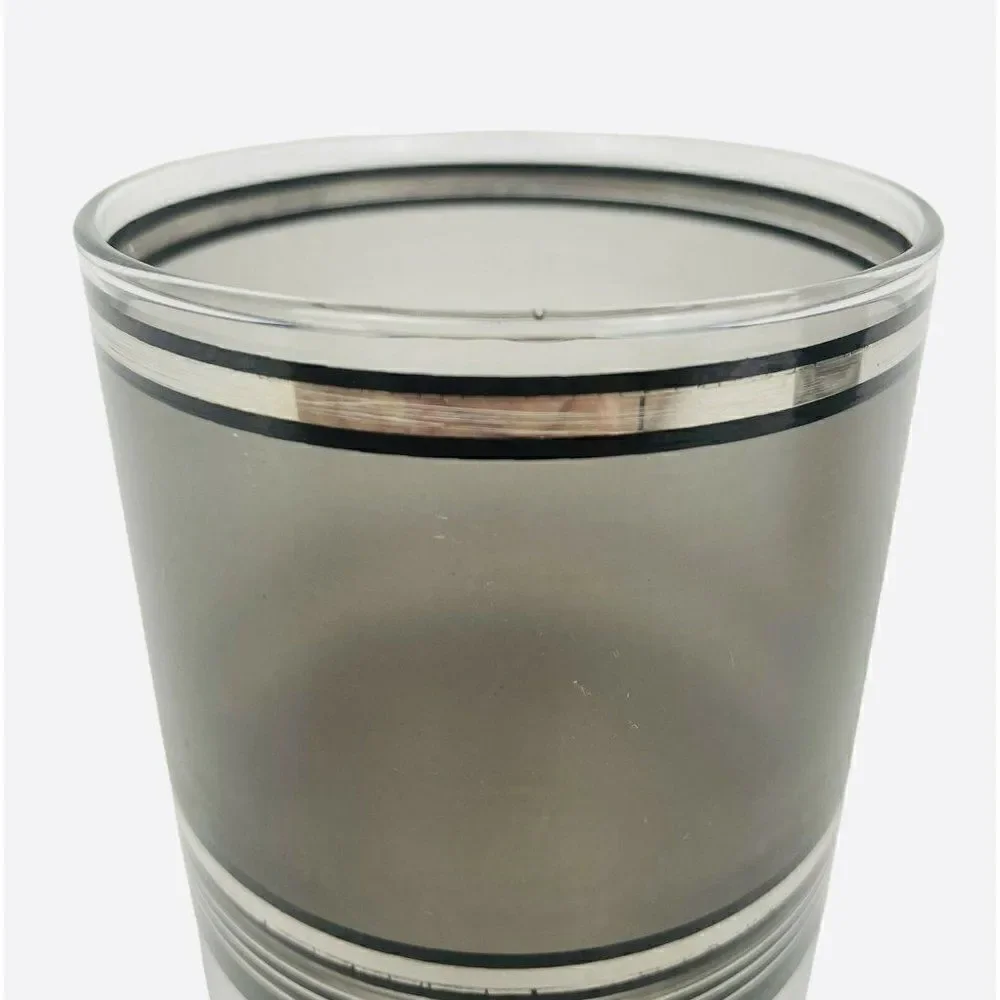 Vintage MCM Culver Silver Stripe Glass Set of 2 Bar Whiskey Loball Hiball Pair
